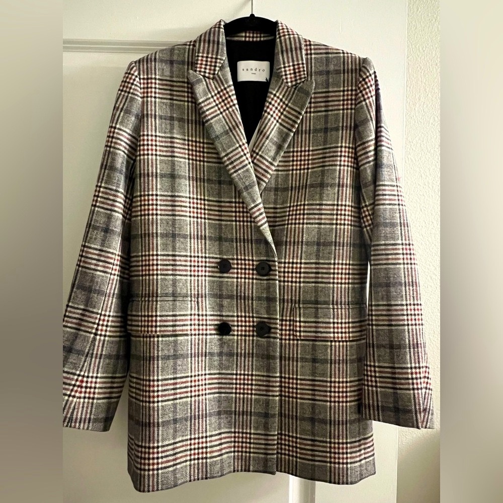 SANDRO Lauryn Plaid Checkered Blazer Jacket 36